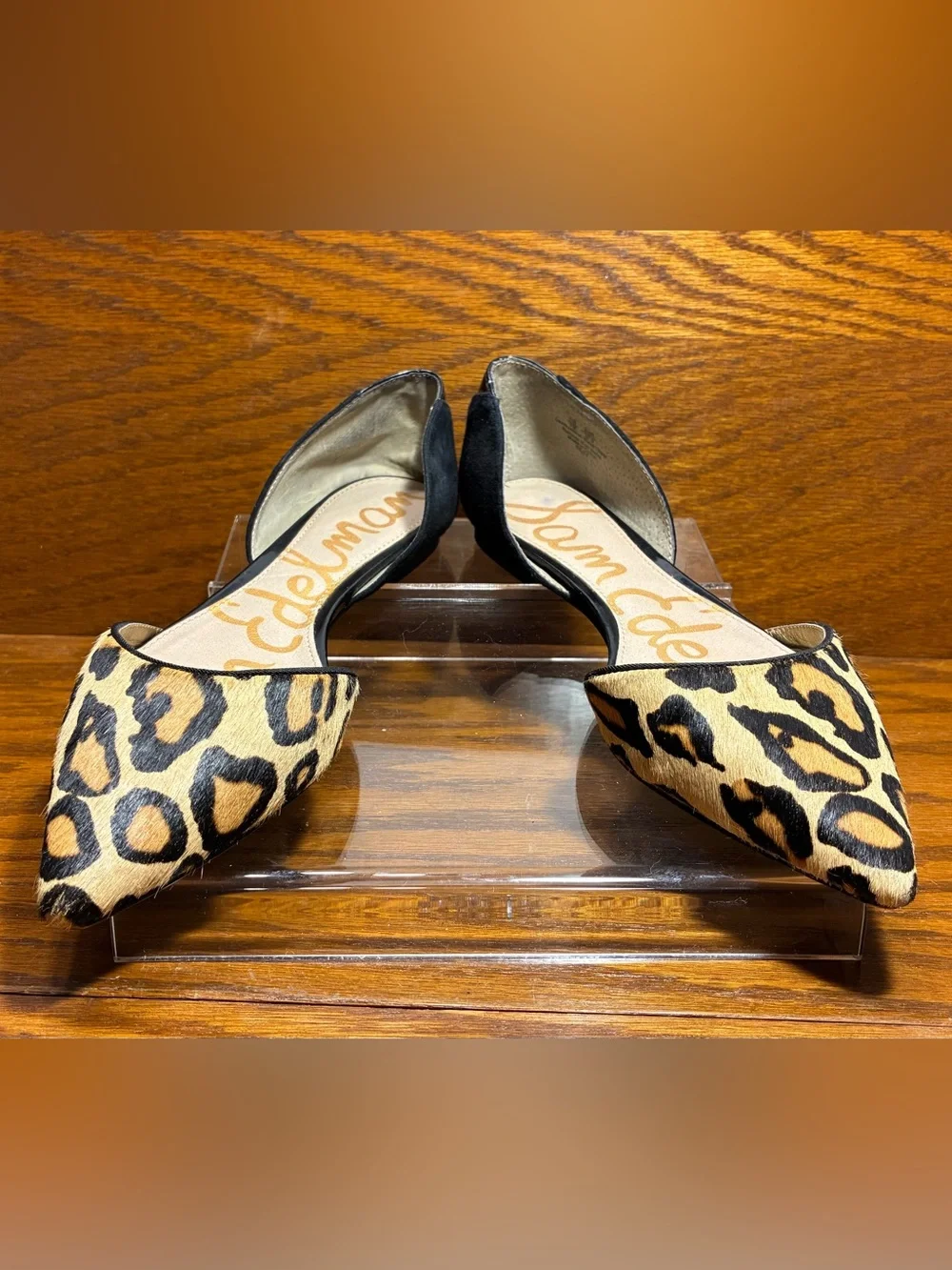 Sam Edelman Calf Hair Leopard Print Black Suede Patent d’Orsay Flats Size 7